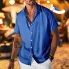 Men's Casual Cotton Blended Lapel Loose Short Sleeve Shirt 84626659M sold by Manly