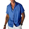 Men's Casual Cotton Blended Lapel Loose Short Sleeve Shirt 84626659M sold by Manly