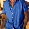 Men's Casual Cotton Blended Lapel Loose Short Sleeve Shirt 84626659M sold by Manly
