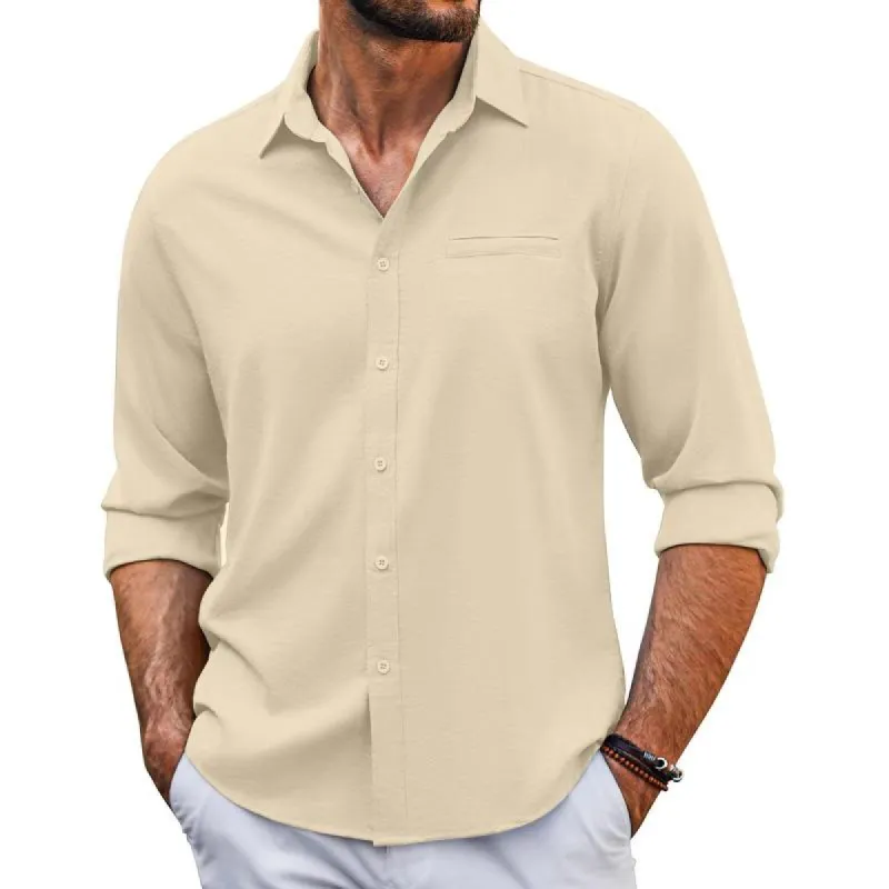 Men's Solid Color Lapel Breast Pocket Long Sleeve Shirt 35186861Z sold by Manly