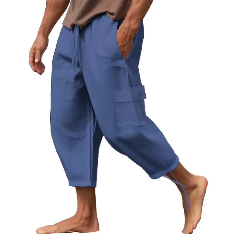 Men's Solid Loose Multi-pocket Elastic Waist Casual Pants 90570544Z sold by Manly