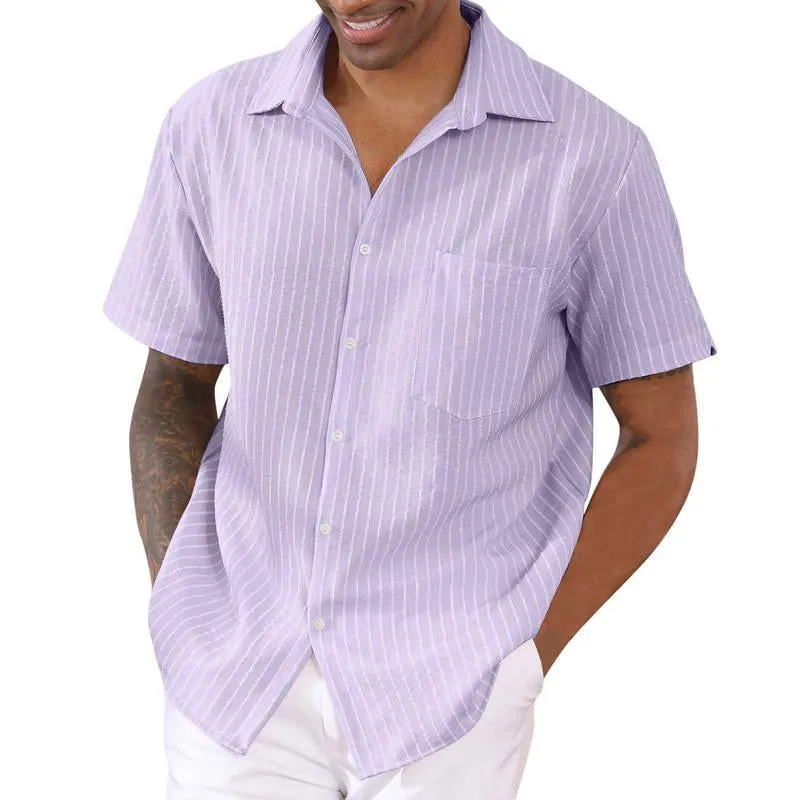 Men's Casual Striped Lapel Short Sleeve Shirt 16715565X sold by Manly product image thumbnail 3