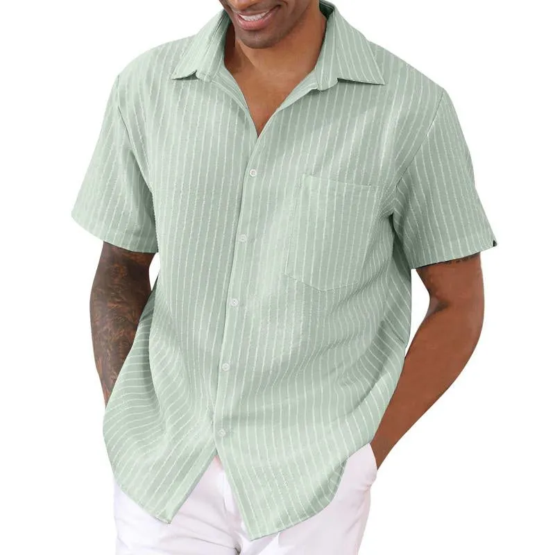 Men's Casual Striped Lapel Short Sleeve Shirt 16715565X sold by Manly product image thumbnail 2