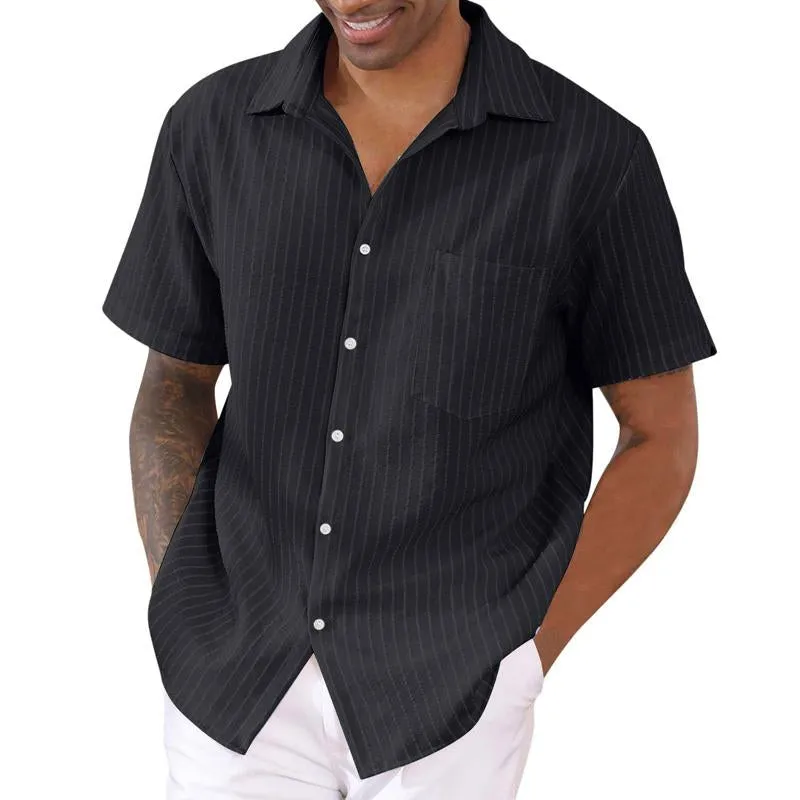 Men's Casual Striped Lapel Short Sleeve Shirt 16715565X sold by Manly product image thumbnail 4