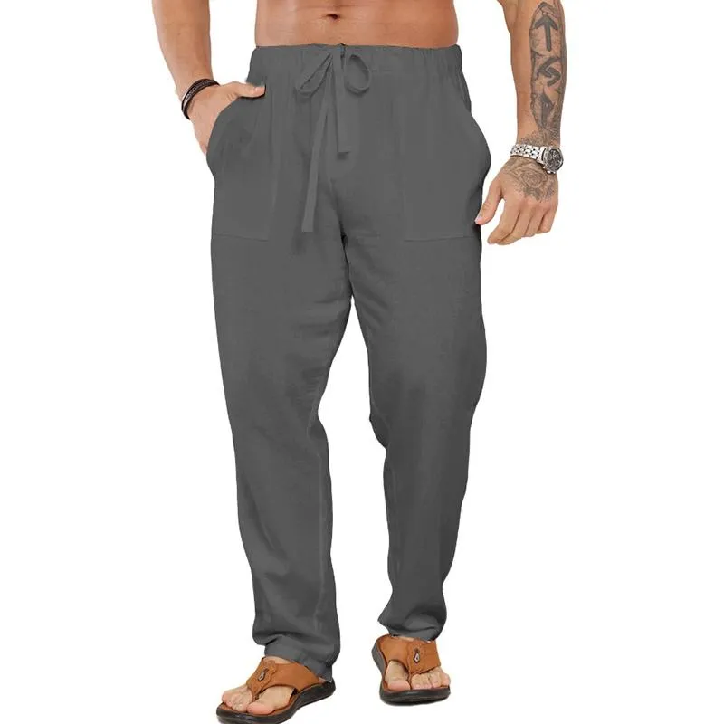 Men's Solid Cotton And Linen Drawstring Elastic Waist Casual Pants 51036837Z sold by Manly product image thumbnail 3
