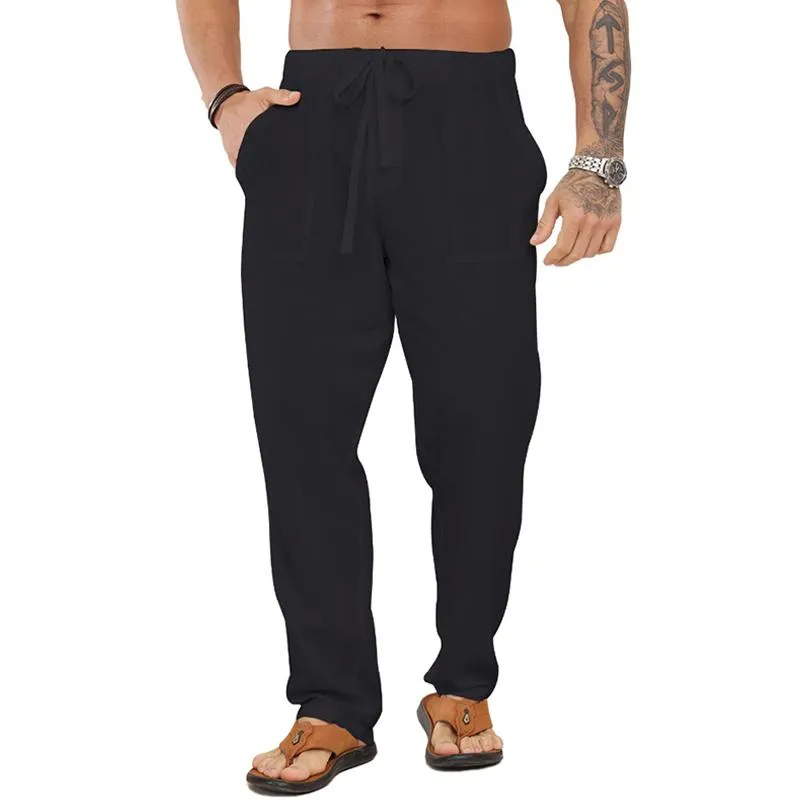 Men's Solid Cotton And Linen Drawstring Elastic Waist Casual Pants 51036837Z sold by Manly product image thumbnail 2