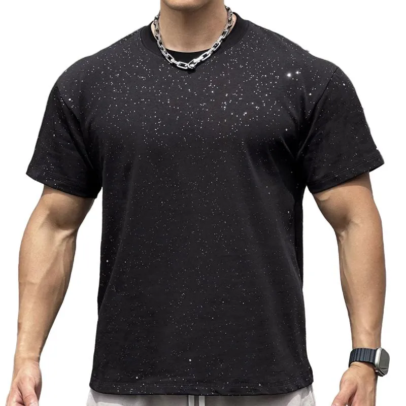 Men's Sequin Round Neck Short Sleeve Fitness Sports T-Shirt 57677373Z sold by Manly
