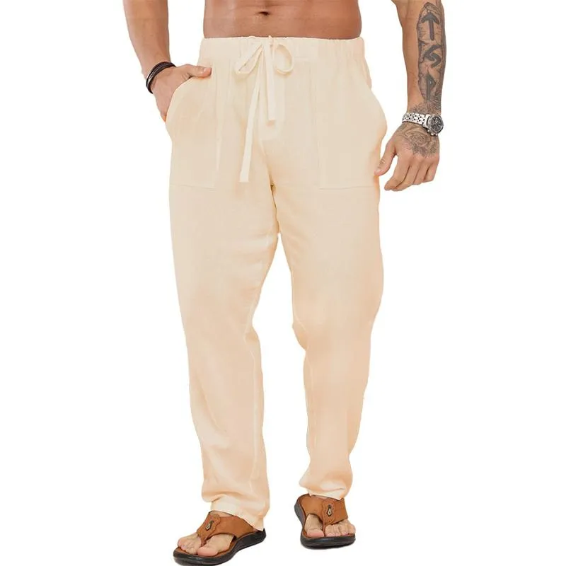 Men's Solid Cotton And Linen Drawstring Elastic Waist Casual Pants 51036837Z sold by Manly product image thumbnail 4