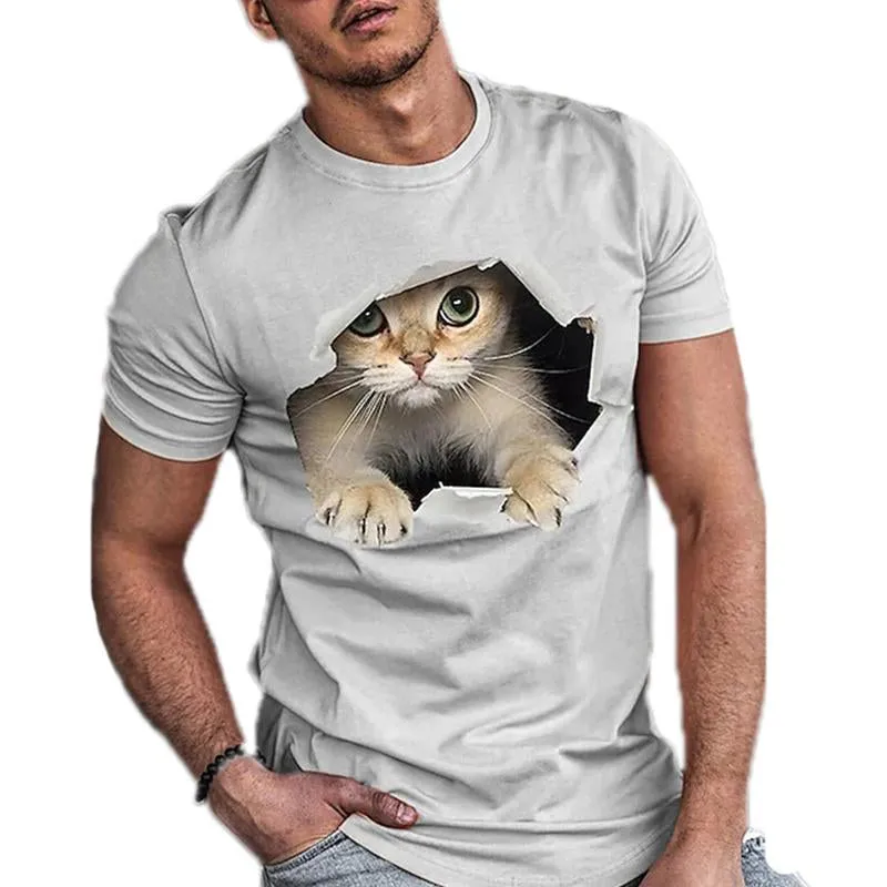 Men's Cat Print Crew Neck Short Sleeve T-shirt 37742054X sold by Manly