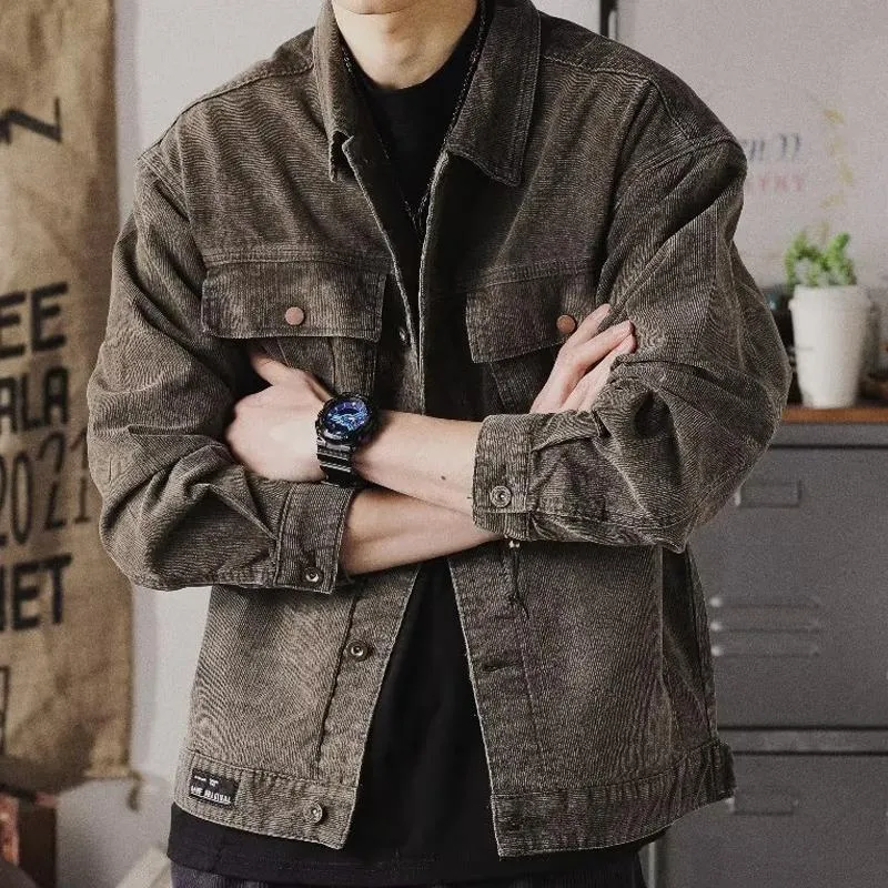 Men's Vintage Loose Solid Denim Workwear Jacket with Lapel 72786024X sold by Manly product image thumbnail 2