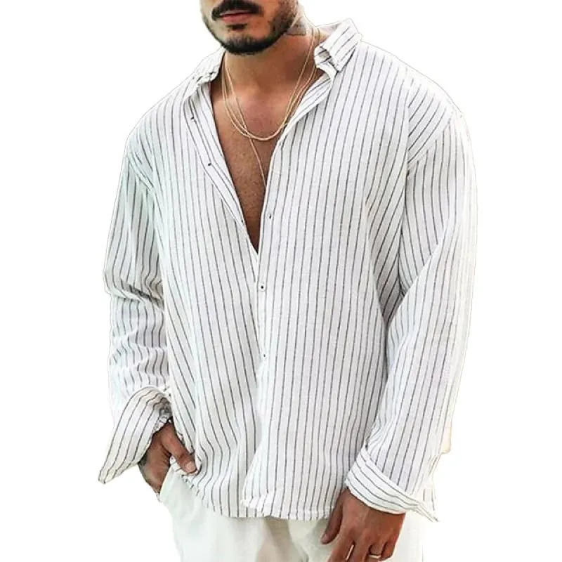 Men's Casual Striped Lapel Long Sleeve Shirt 32976131M sold by Manly
