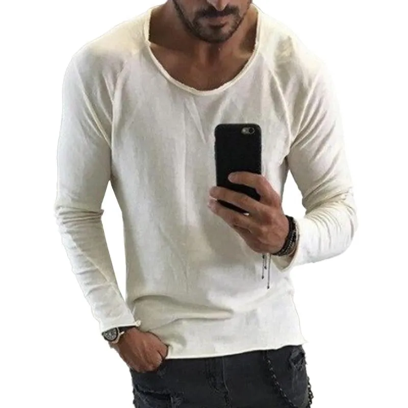 Men's Casual Solid Color Long Sleeve Round Neck T-Shirt 35560804Y sold by Manly
