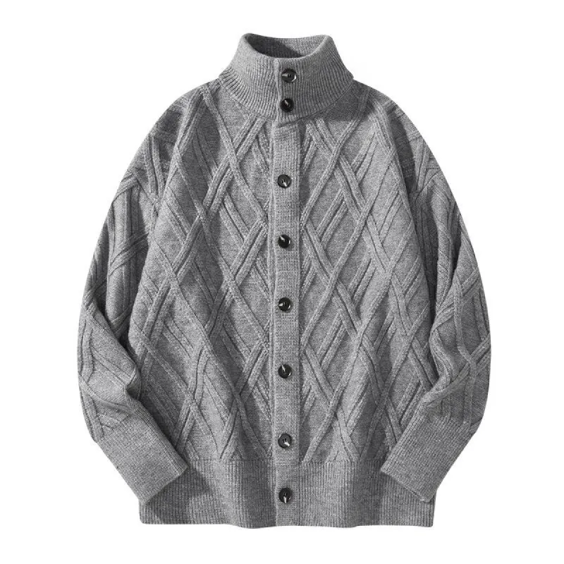 Men's Geometric Jacquard Stand Collar Knit Cardigan 95767601M sold by Manly