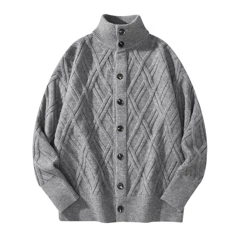 Men's Geometric Jacquard Stand Collar Knit Cardigan 95767601M sold by Manly