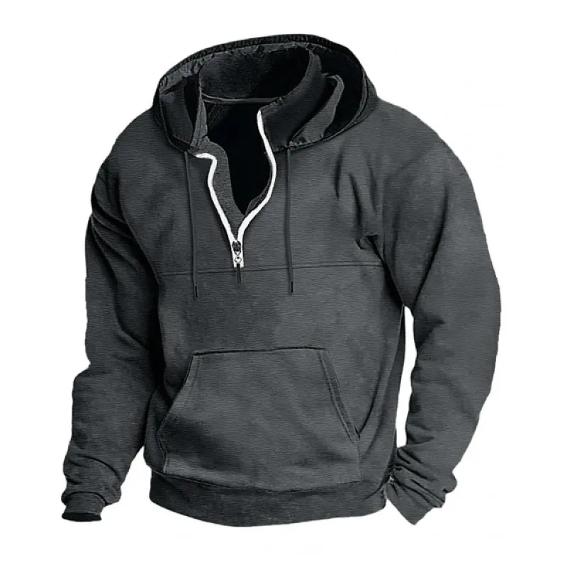 Men's Casual Zipper Stand Collar Loose Long Sleeve Hoodie 53913566M sold by Manly