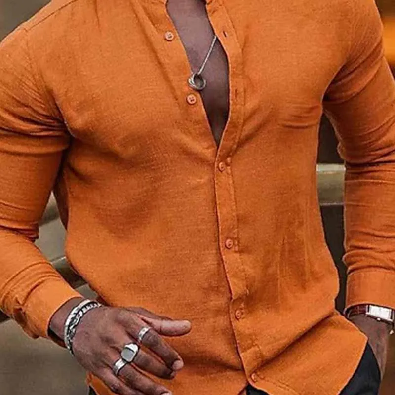 Men's Solid Color Long Sleeve Single Breasted Casual Stand Collar Shirt 30485623X sold by Manly product image thumbnail 3
