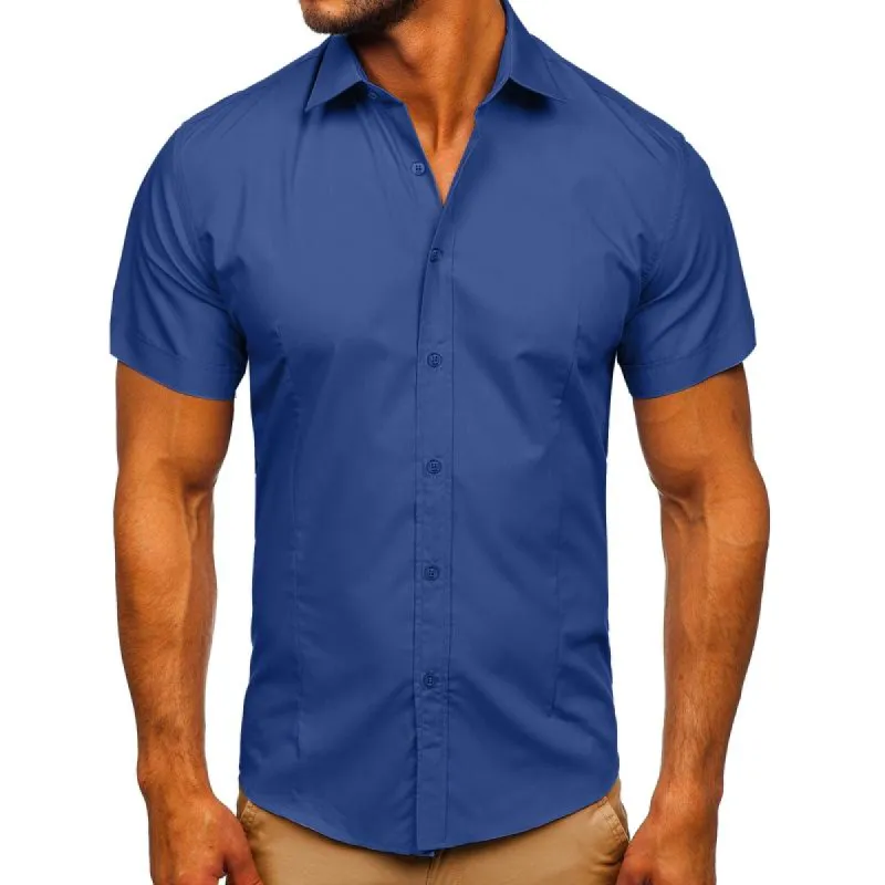 Men's Solid Slim Lapel Short Sleeve Business Casual Shirt 57976358Z sold by Manly