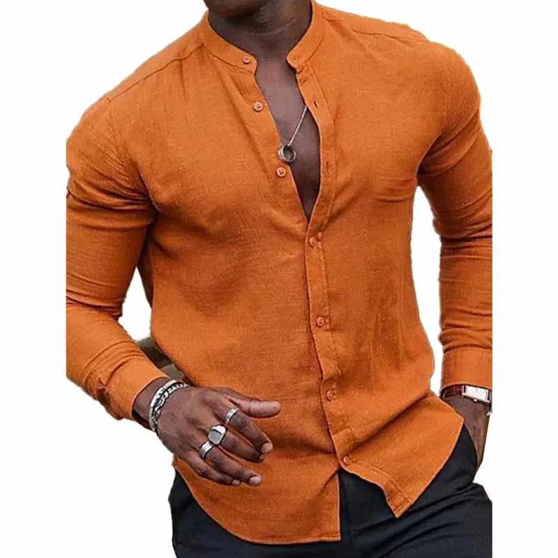 Men's Solid Color Long Sleeve Single Breasted Casual Stand Collar Shirt 30485623X sold by Manly