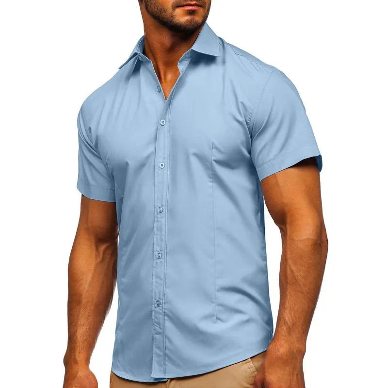 Men's Solid Slim Lapel Short Sleeve Business Casual Shirt 57976358Z sold by Manly product image thumbnail 4