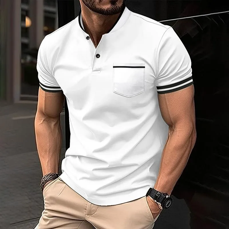 Men's Striped Stitching Stand Collar Short Sleeve Casual Polo Shirt 04013887Z sold by Manly product image thumbnail 2
