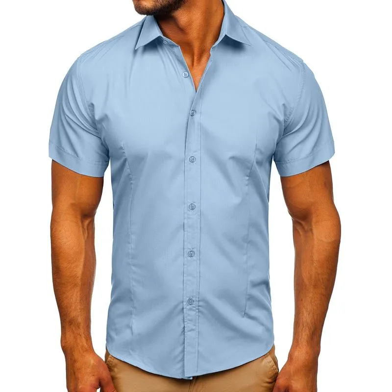 Men's Solid Slim Lapel Short Sleeve Business Casual Shirt 57976358Z sold by Manly product image thumbnail 3