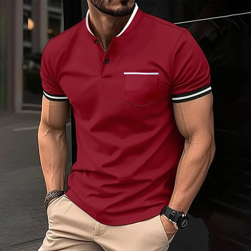 Men's Striped Stitching Stand Collar Short Sleeve Casual Polo Shirt 04013887Z sold by Manly product image thumbnail 4