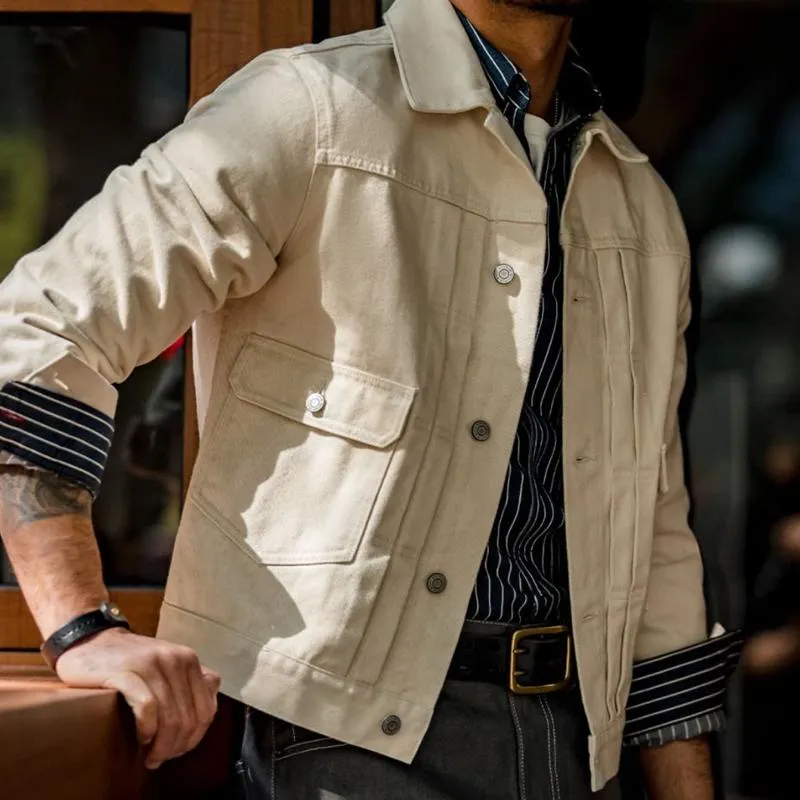 Men's Vintage Lapel Single Breasted Denim Cargo Jacket 30212092Z sold by Manly product image thumbnail 4