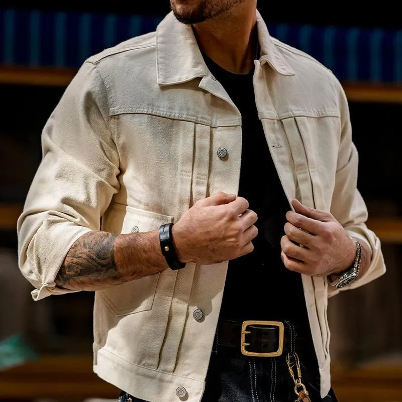 Men's Vintage Lapel Single Breasted Denim Cargo Jacket 30212092Z sold by Manly product image thumbnail 3