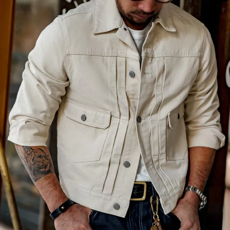 Men's Vintage Lapel Single Breasted Denim Cargo Jacket 30212092Z sold by Manly product image thumbnail 2