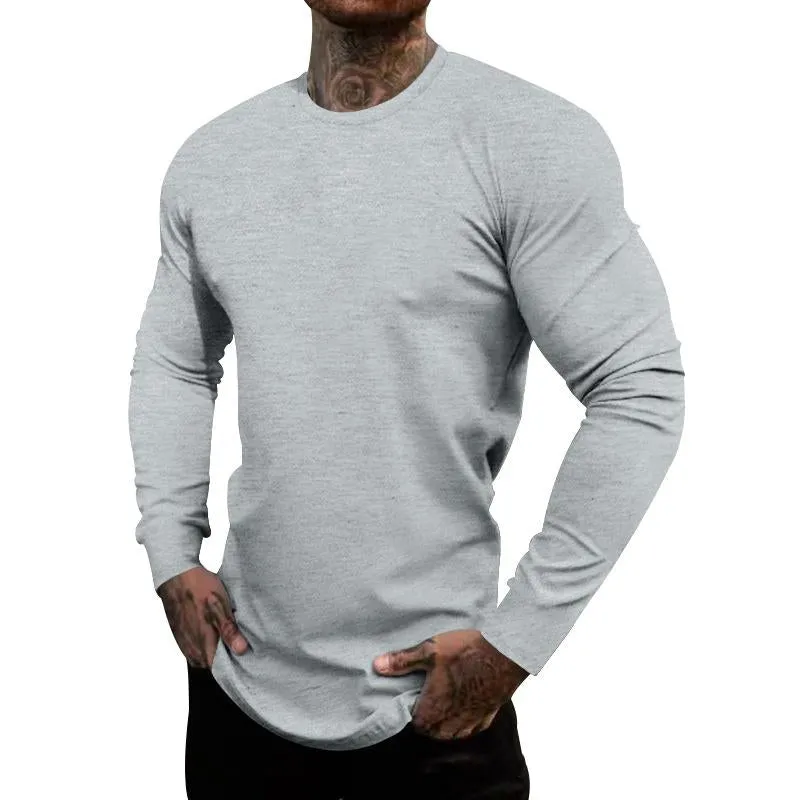 Men's Casual Cotton Blended Solid Color Round Neck Long Sleeve T-Shirt 95264800X sold by Manly product image thumbnail 5