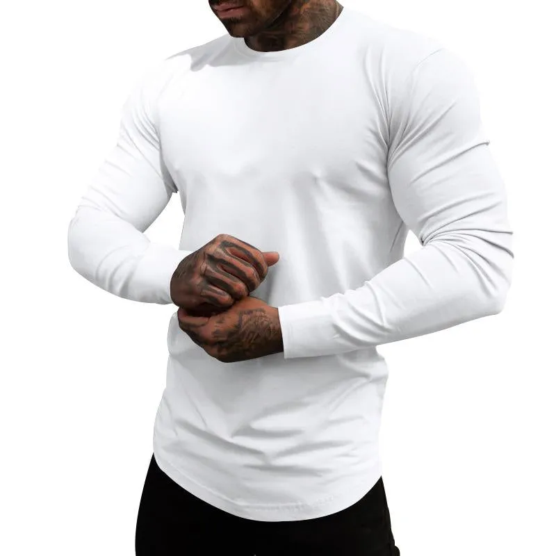 Men's Casual Cotton Blended Solid Color Round Neck Long Sleeve T-Shirt 95264800X sold by Manly product image thumbnail 3