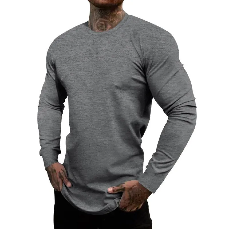 Men's Casual Cotton Blended Solid Color Round Neck Long Sleeve T-Shirt 95264800X sold by Manly