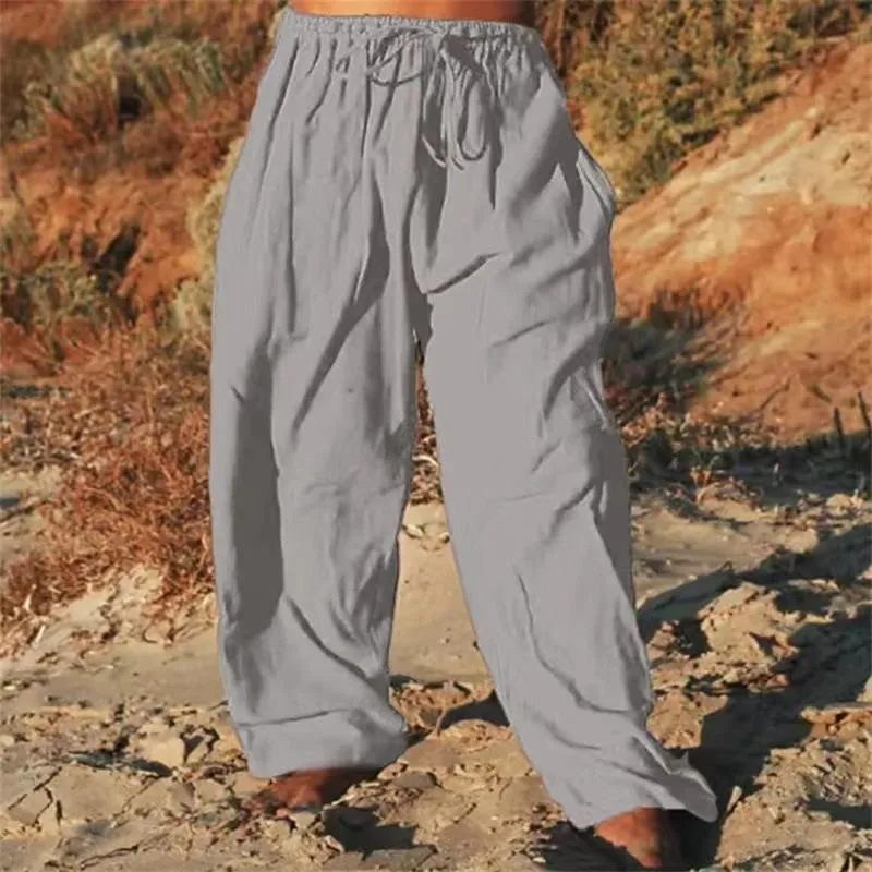 Men's Solid Color Cotton And Linen Beach Pants 33655857Y sold by Manly product image thumbnail 4