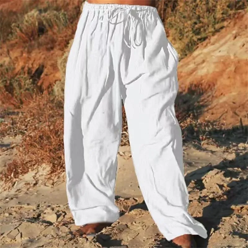 Men's Solid Color Cotton And Linen Beach Pants 33655857Y sold by Manly product image thumbnail 3