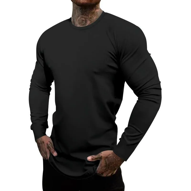 Men's Casual Cotton Blended Solid Color Round Neck Long Sleeve T-Shirt 95264800X sold by Manly product image thumbnail 4