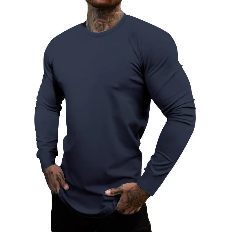Men's Casual Cotton Blended Solid Color Round Neck Long Sleeve T-Shirt 95264800X sold by Manly product image thumbnail 2