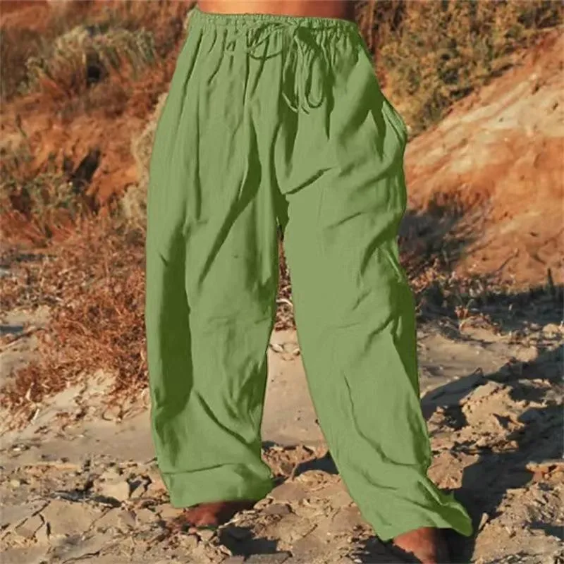 Men's Solid Color Cotton And Linen Beach Pants 33655857Y sold by Manly product image thumbnail 5