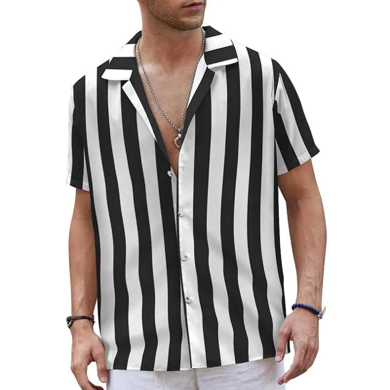 Men's Striped Lapel Short Sleeve Beach Shirt 94193961Z sold by Manly