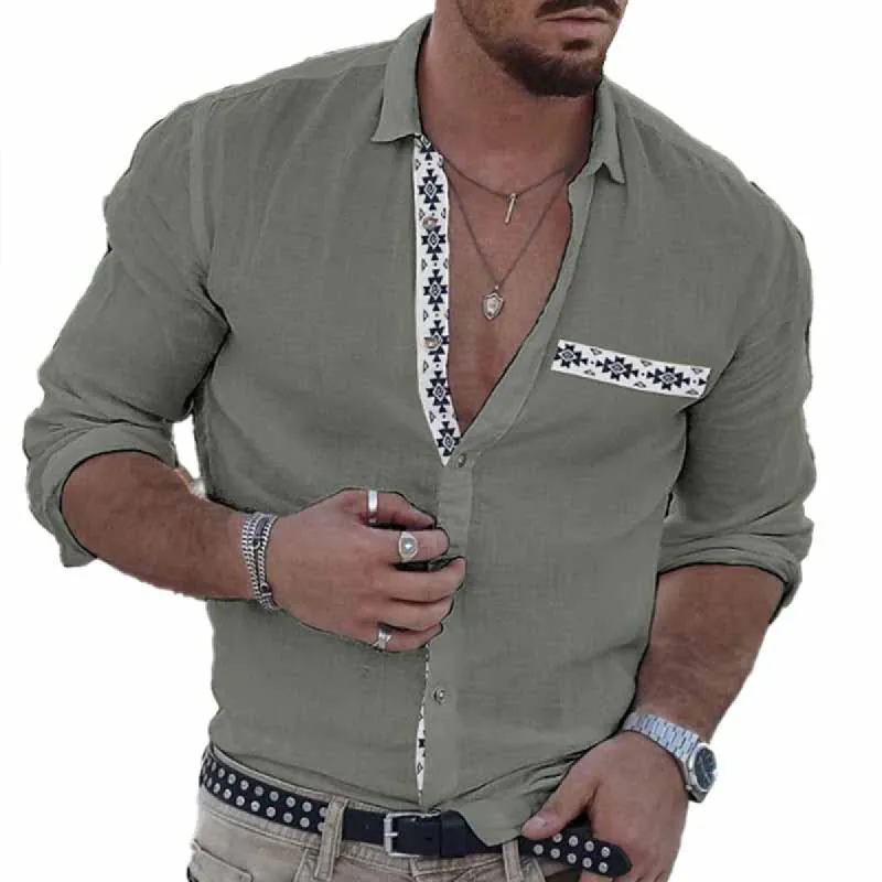 Men's Printed Beach Vacation Holiday Lapel Long Sleeve Shirt 22829625X sold by Manly