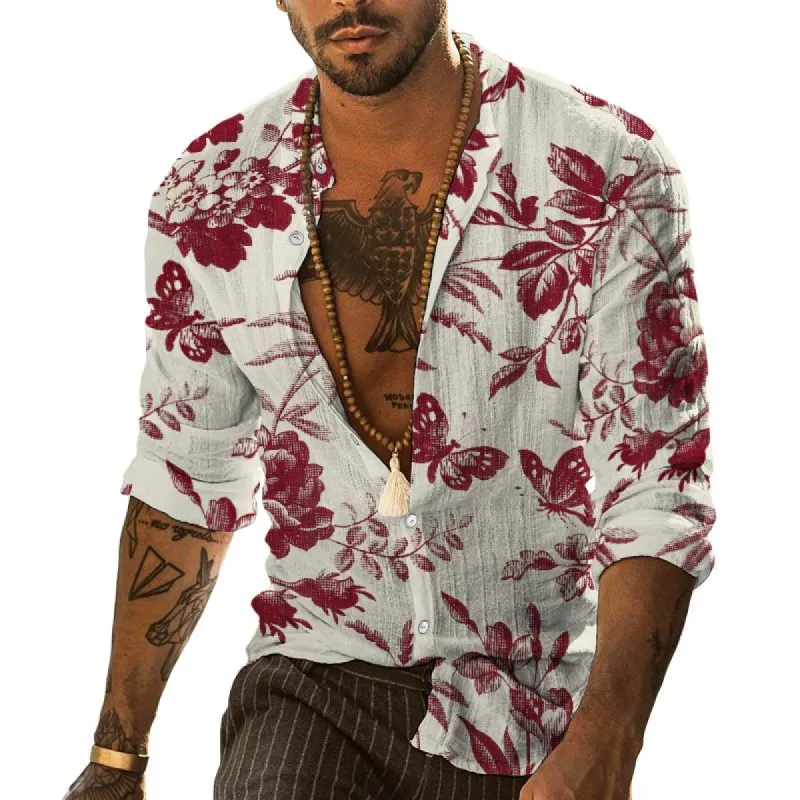 Men's Casual Pattern Stand Collar Long Sleeve Shirt 55728791TO sold by Manly