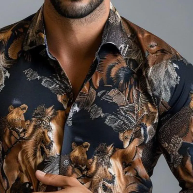 Men's Retro Casual Print Lapel Long Sleeve Shirt 38936267TO sold by Manly product image thumbnail 3