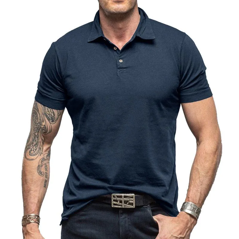 Men's Solid Color Lapel Short-Sleeved Polo Shirt 18452632Y sold by Manly