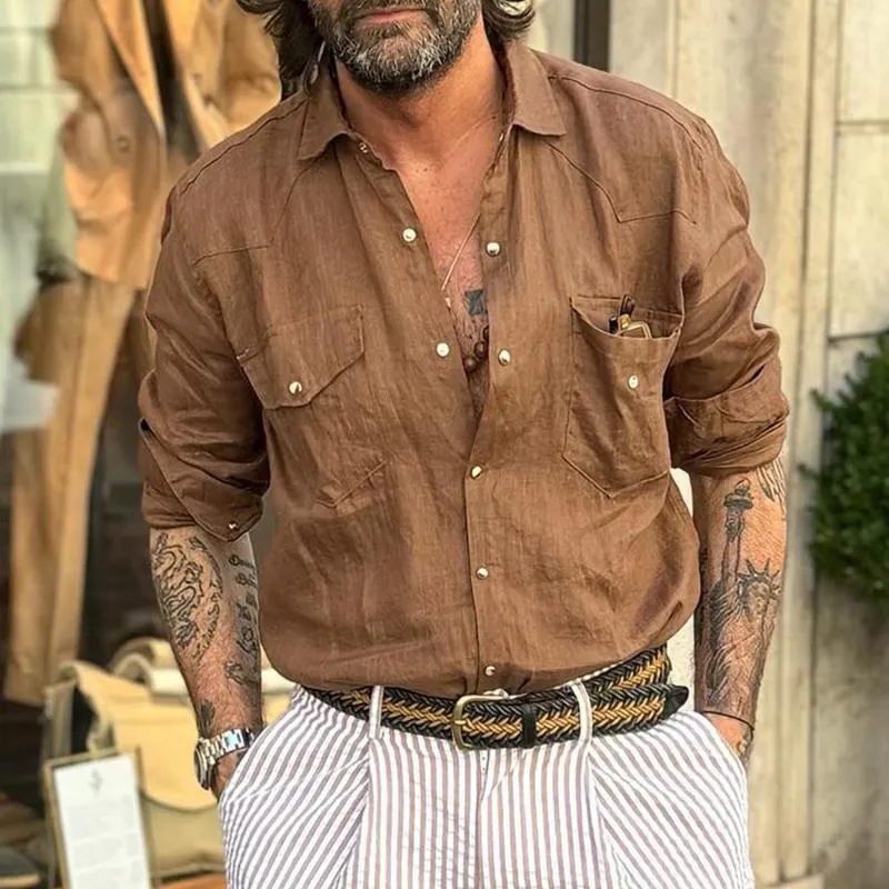 Men's Retro Casual Classic Solid Color Lapel Long Sleeve Shirt 48448930TO sold by Manly product image thumbnail 2