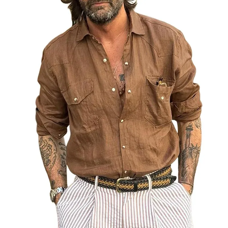 Men's Retro Casual Classic Solid Color Lapel Long Sleeve Shirt 48448930TO sold by Manly