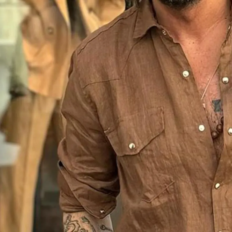 Men's Retro Casual Classic Solid Color Lapel Long Sleeve Shirt 48448930TO sold by Manly product image thumbnail 3