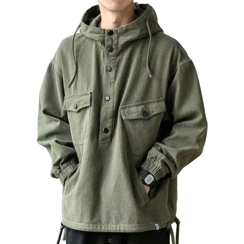 Men's Multi-pocket Solid Color Loose Casual Hoodie 72985895Z sold by Manly