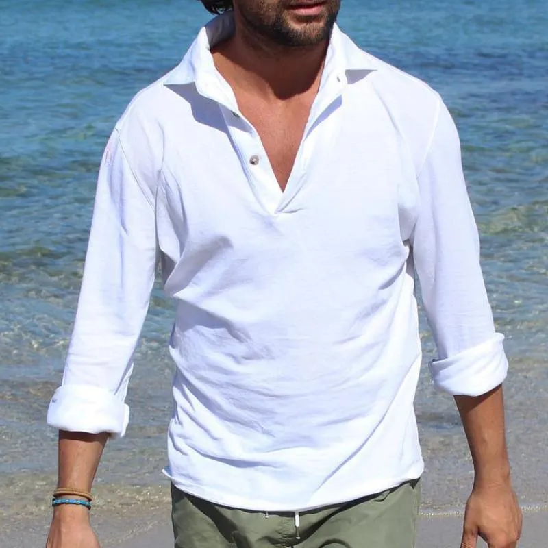 Men's Retro Casual Solid Color Lapel Long Sleeve T-Shirt 14483977TO sold by Manly product image thumbnail 2