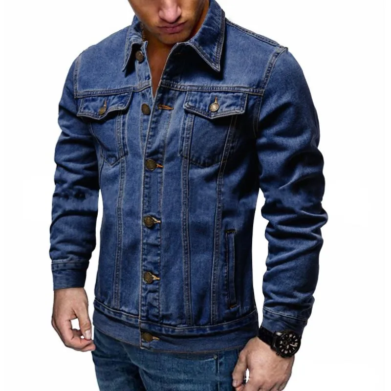 Men's Casual Lapel Single Breasted Slim Fit Denim Jacket 87388811M sold by Manly