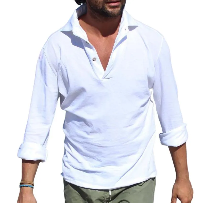 Men's Retro Casual Solid Color Lapel Long Sleeve T-Shirt 14483977TO sold by Manly