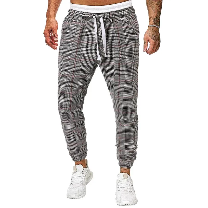 Men's Retro Casual Plaid Print Drawstring Sports Pants 75447809TO sold by Manly